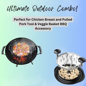 Round Grill with Handle Egg Veggie Basket & Chicken Breast and Pulled Pork Tool